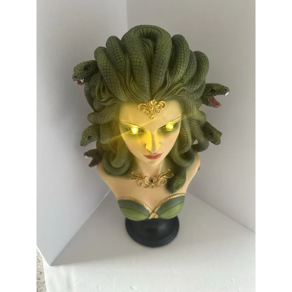 Authentique Spooky Night LED Lighted Medusa Bust Halloween Decor Snake Statue